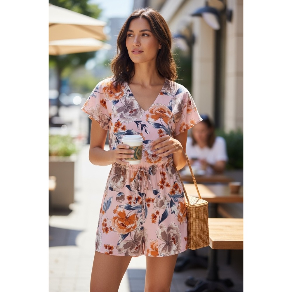 NWT Three Eighty‎ Two Bright Floral Lined Mini Dress, Thin Cord Belt, X-Small